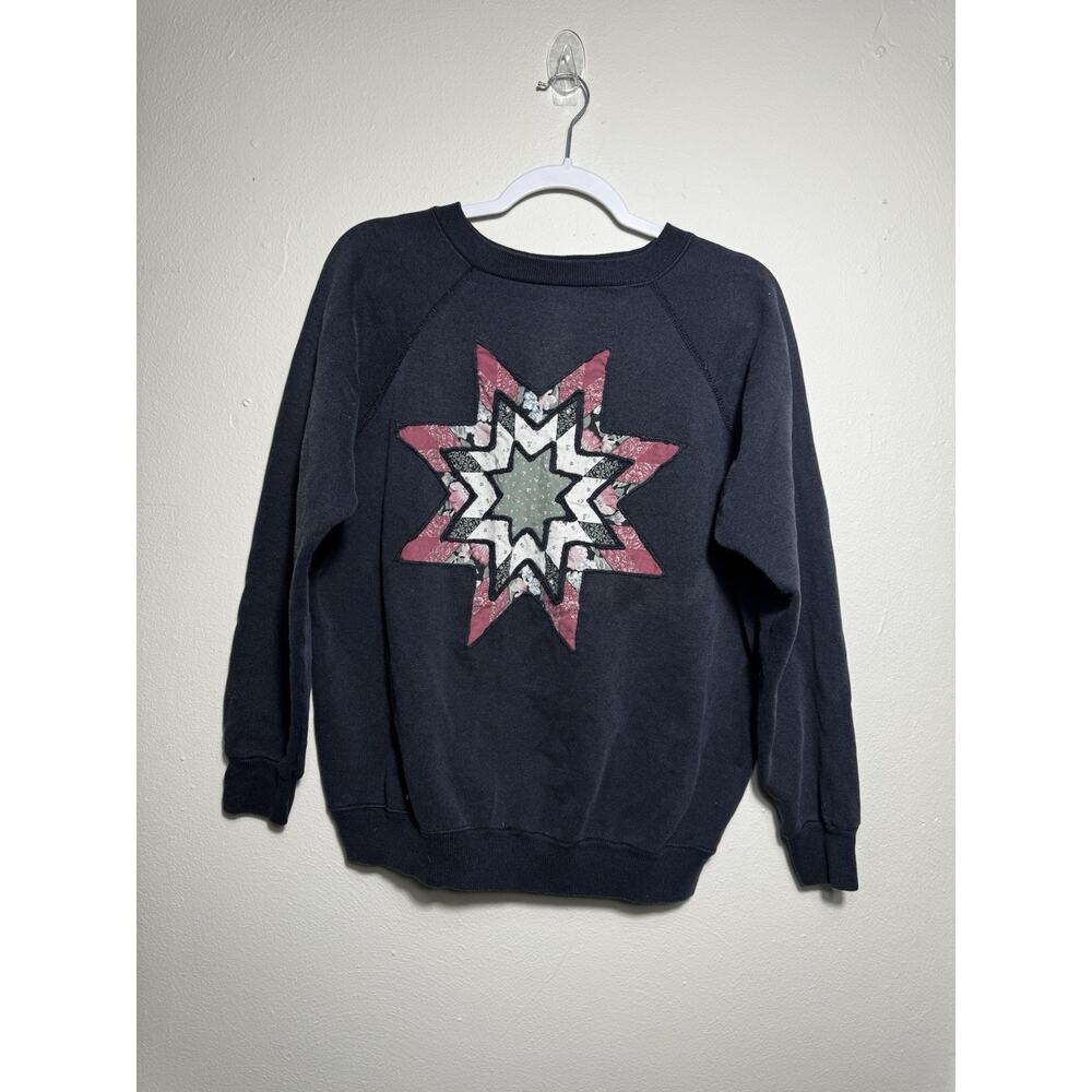 Vintage Hanes Her-way Xl Charcoal Gray Quilt Crewneck Sweatshirt Boho Country
